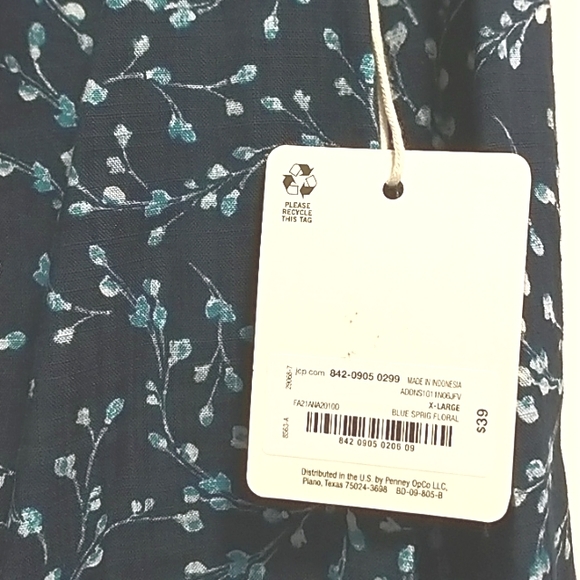 a.n.a Long Sleeve Stand Collar Blouses Blue Spring Floral XL - Picture 7 of 11